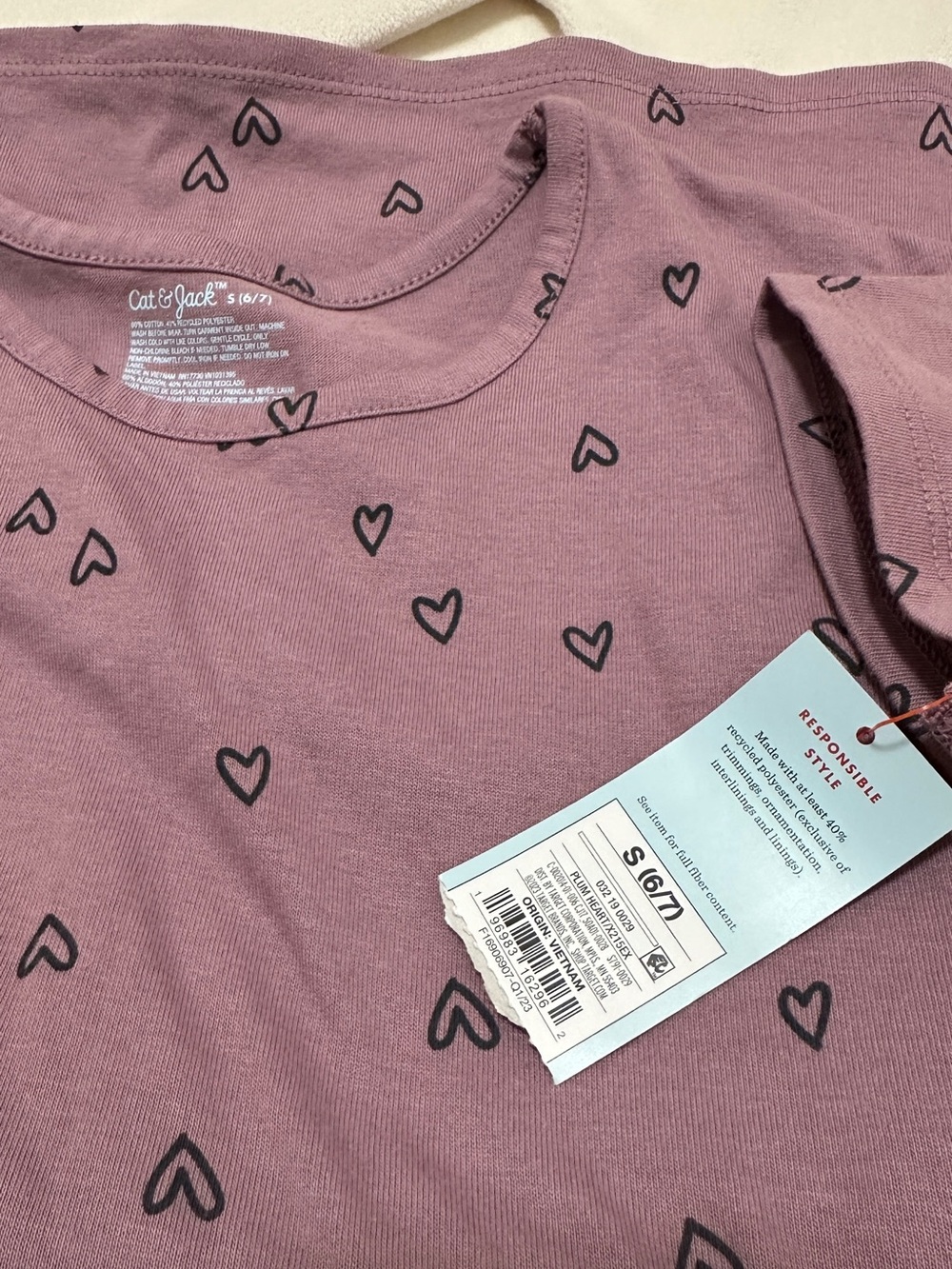 Cat & Jack Dusty Rose Tee with Black Heart Print